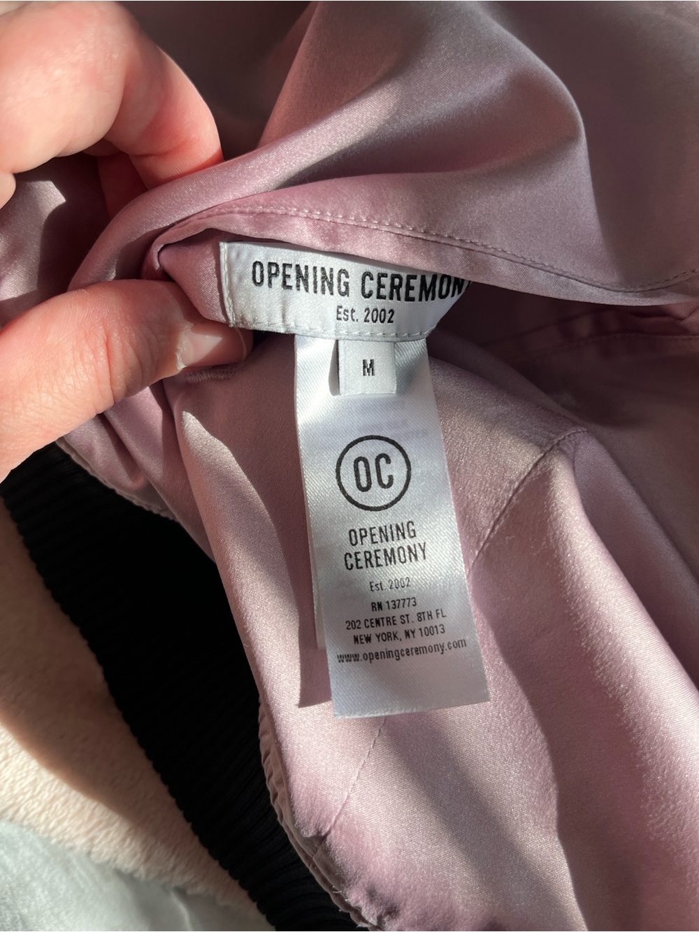 Opening Ceremony Bomber silk reversible embroidered print M pink navy EUC - Picture 9 of 10